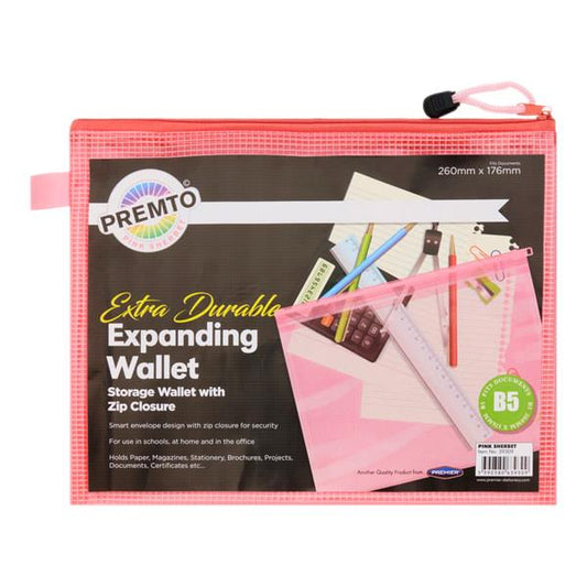Premto  Pastel B5 Extra Durable Expanding Mesh Wallet Pink Sherbet