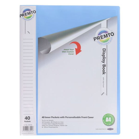 Premto Pastel A4 40 Pocket Display Book Cornflower Blue