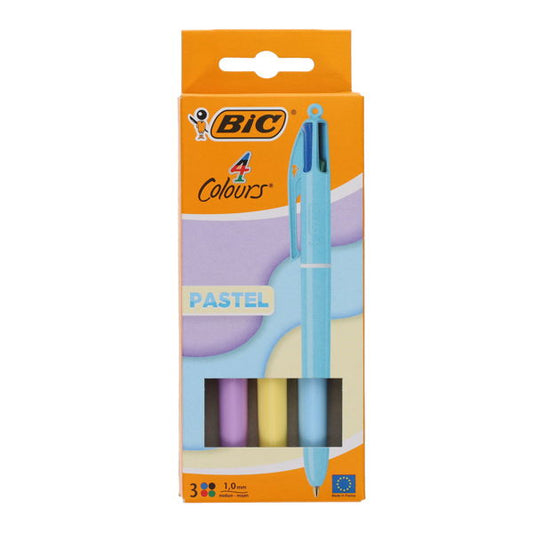 BIC 4 Colour Ballpoint Pen 3pk Pastel Barrel