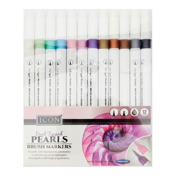 Icon 12pk Of Dual Tipped Brush Markers Metallic Pearl