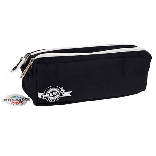 Premto 3 Pocket Pencil Case Jet Black