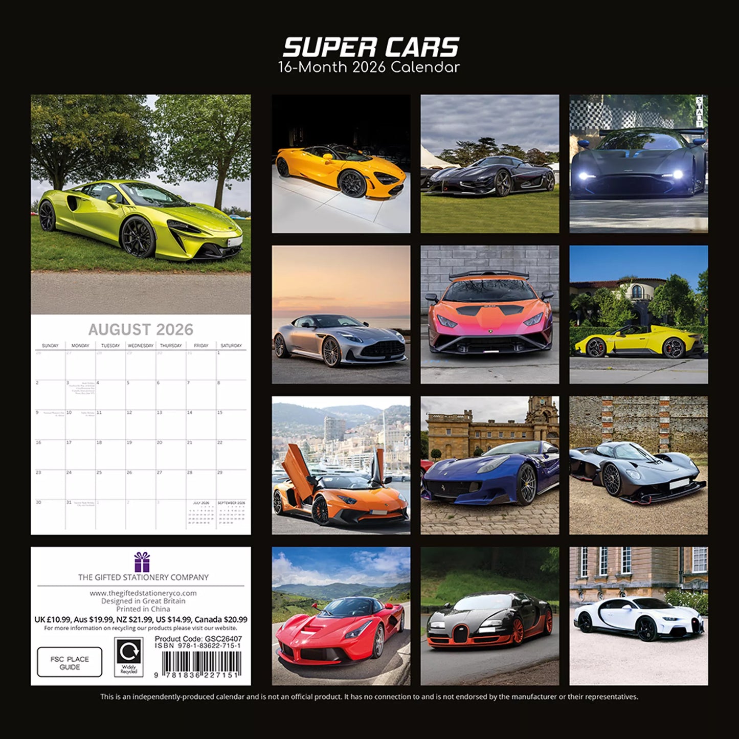 2026 Calendar Super Cars