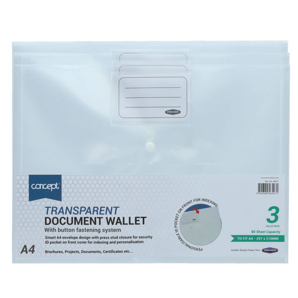 Document Wallets Button 3Pk