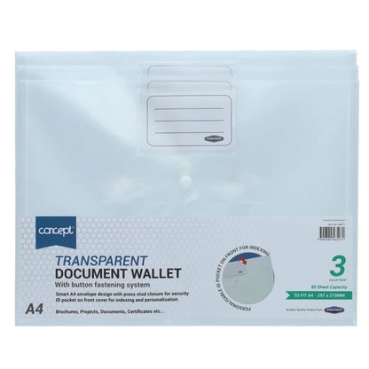 Document Wallets Button 3Pk