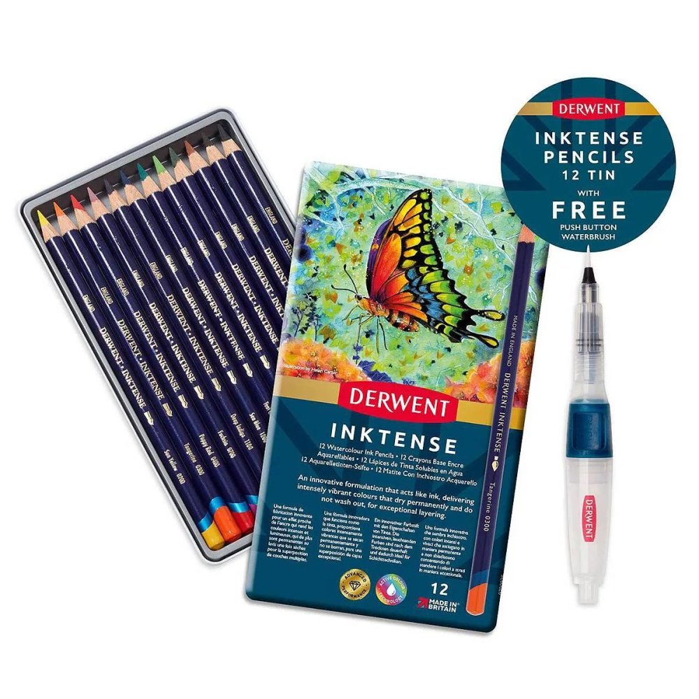 12 Inktense Pencils With Free Waterbrush