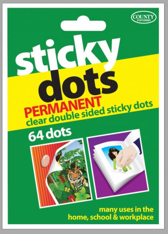 County Permanant Clear Sticky Dots, 64pk