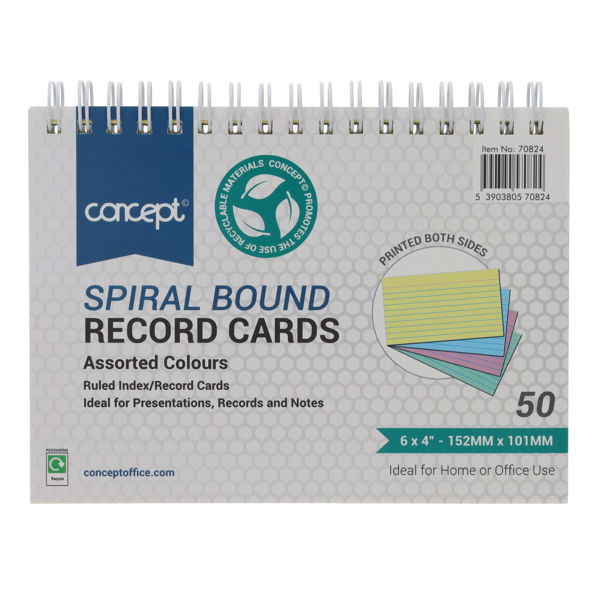 Record Cards 6x5in Spiral Coloured Lined