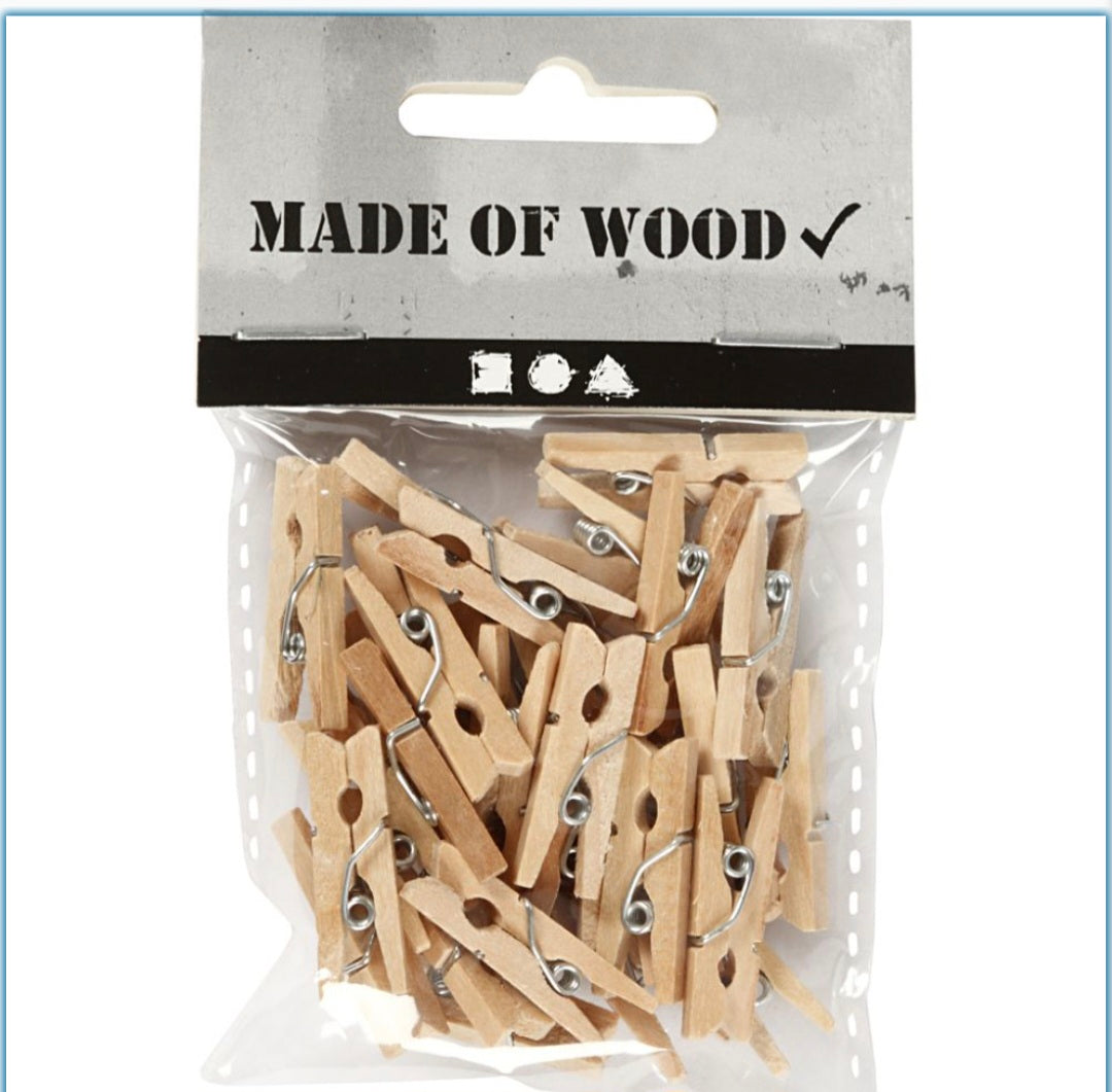 30pk Mini Clothes Pegs Natural