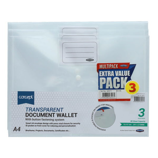 Document Wallets Button 3Pk