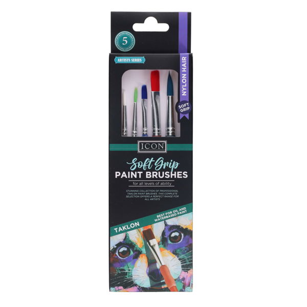 5pk Paint Brushes Soft Grip