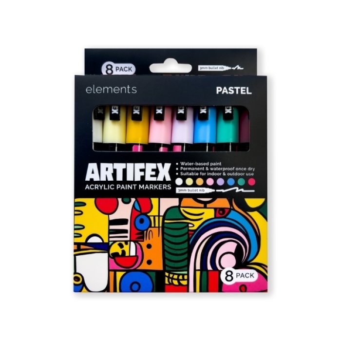 Elements Artifex 8pk Acrylic Paint Markers 2-3mm Pastels