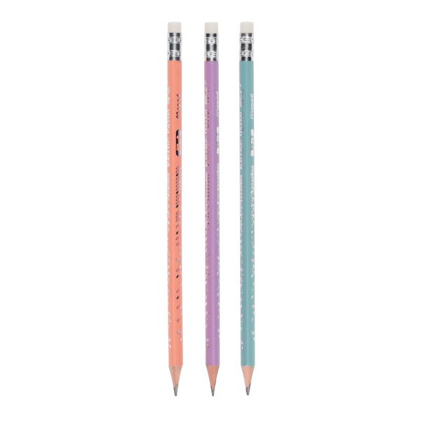 Maped Black Peps Ergo HB Pencil & Eraser - Pastel 3 Colours