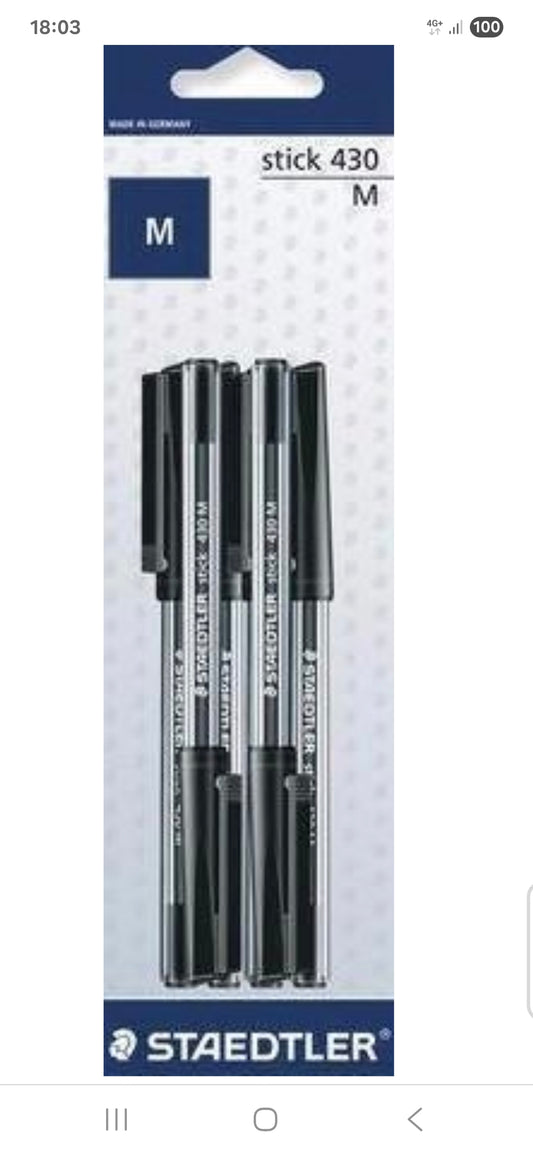Staedtler 6pk Black 430 Ballpoint Pen With Medium Nib