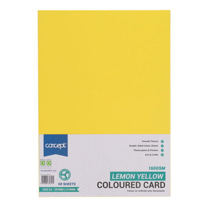 A4 Card Lemon 160Gsm 50Pk