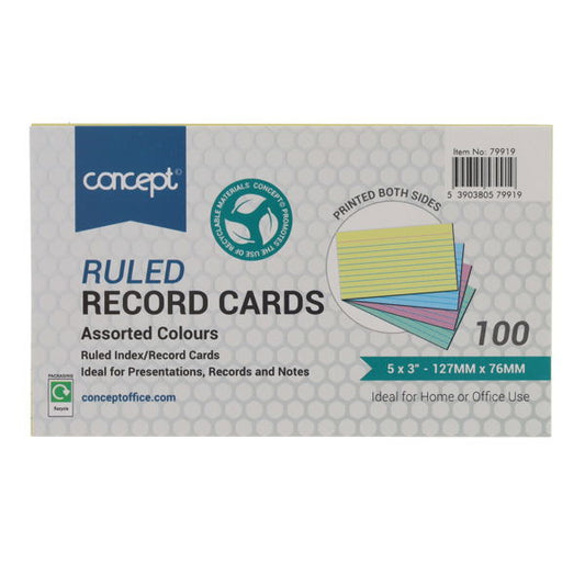 Record Cards 5x3 Coloured Lined