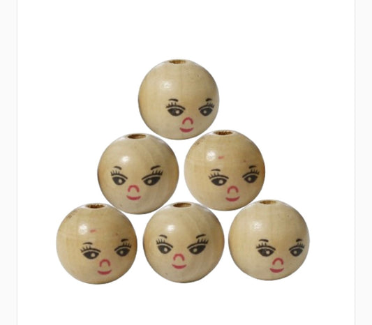 10pk Wooden Bead with Face 20mm