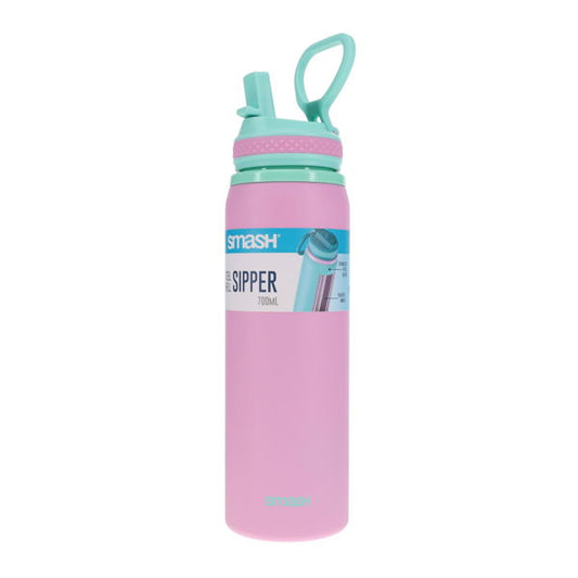 Smash 700ml Steel Sipper Bottle Pink