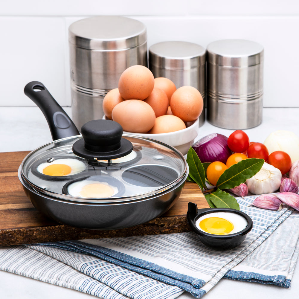 20cm 4 Cup Egg Poaching Pan & Glass Lid