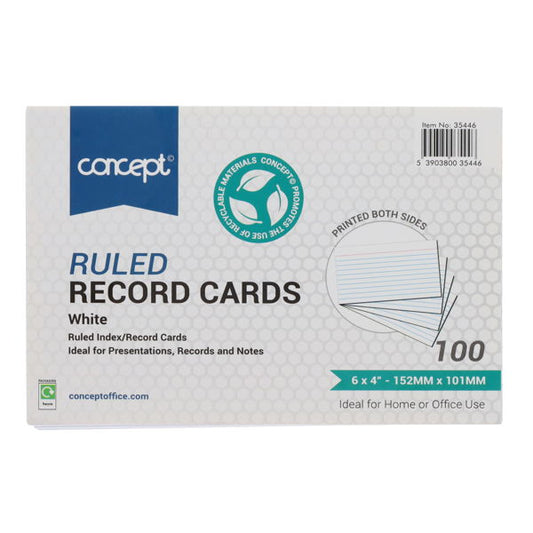 Record Cards 6x4in White Lined