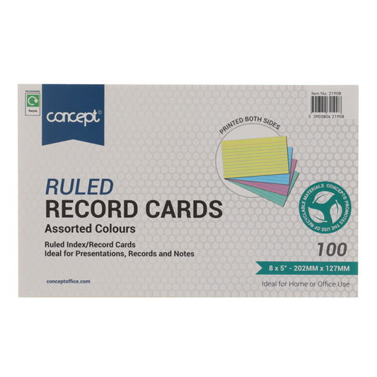 Record Cards 8X5 Coloured Lined