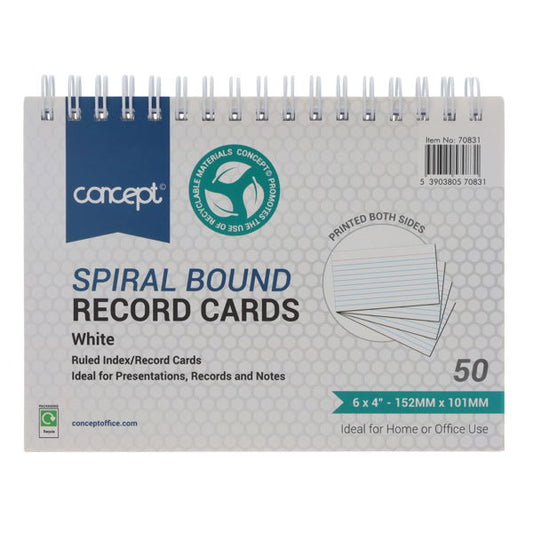 Record Cards 6x4in White Spiral Linef