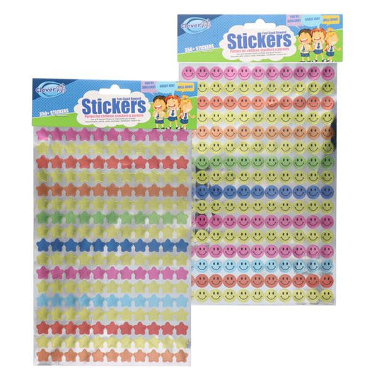 350pk of Stickers Stars or Smiley Faces