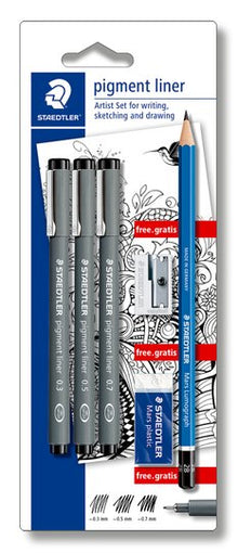 Staedtler Pigment Liner Set Pens 0.3 0.5 0.7mm & 2B Pencil