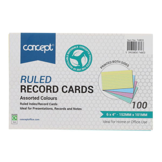 Record Cards 6x4in Coloured Lined