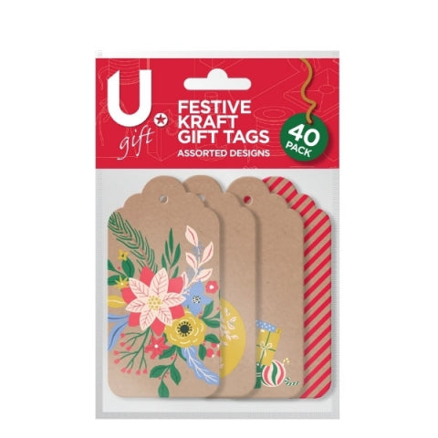 Xmas Kraft Gift Tags 40pk