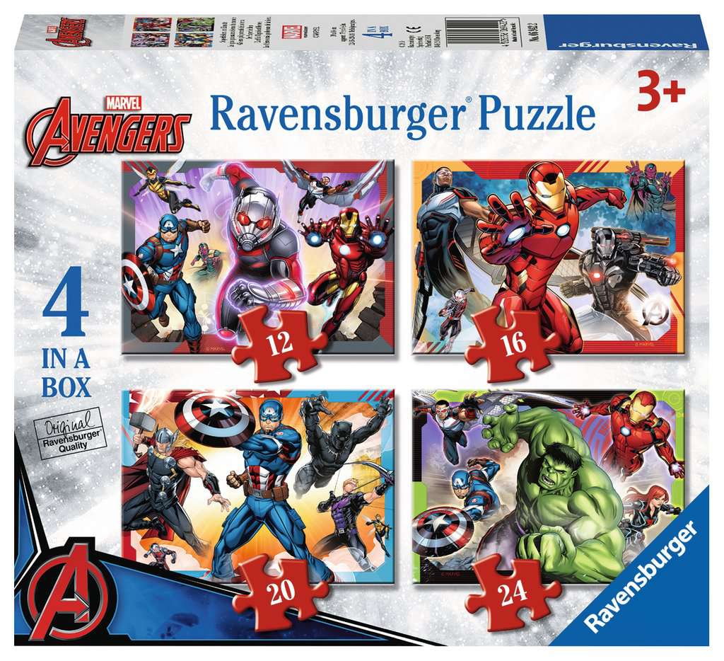 RAVENSBURGER MARVEL AVENGERS 4 IN A BOX (12, 16, 20, 24 PIECE) JIGSAW PUZZLES