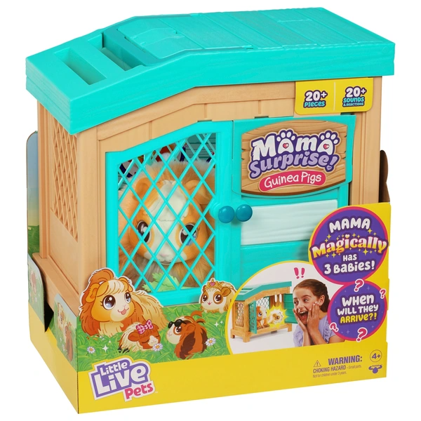 Little Live Pets Mama Surprise, Soft Interactive Mama Guinea Pig and Her Hutch with 3 Surprise Babies, 20+ Sounds & Reactions Christmas Birthday Gift