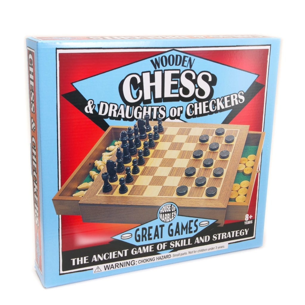 WOODEN CHESS AND DRAUGHTS SET