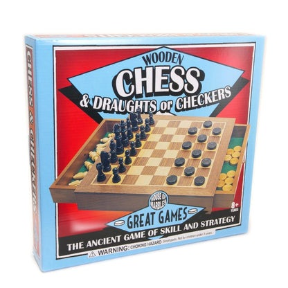 WOODEN CHESS AND DRAUGHTS SET