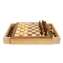 WOODEN CHESS AND DRAUGHTS SET