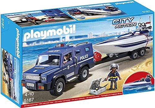 Playmobil 5187 City Action Police Truck With Speed Boat