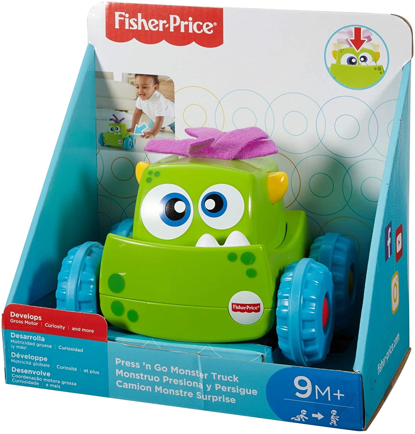 FISHER PRICE PRESS N GO MONSTER VEHICLE GREEN