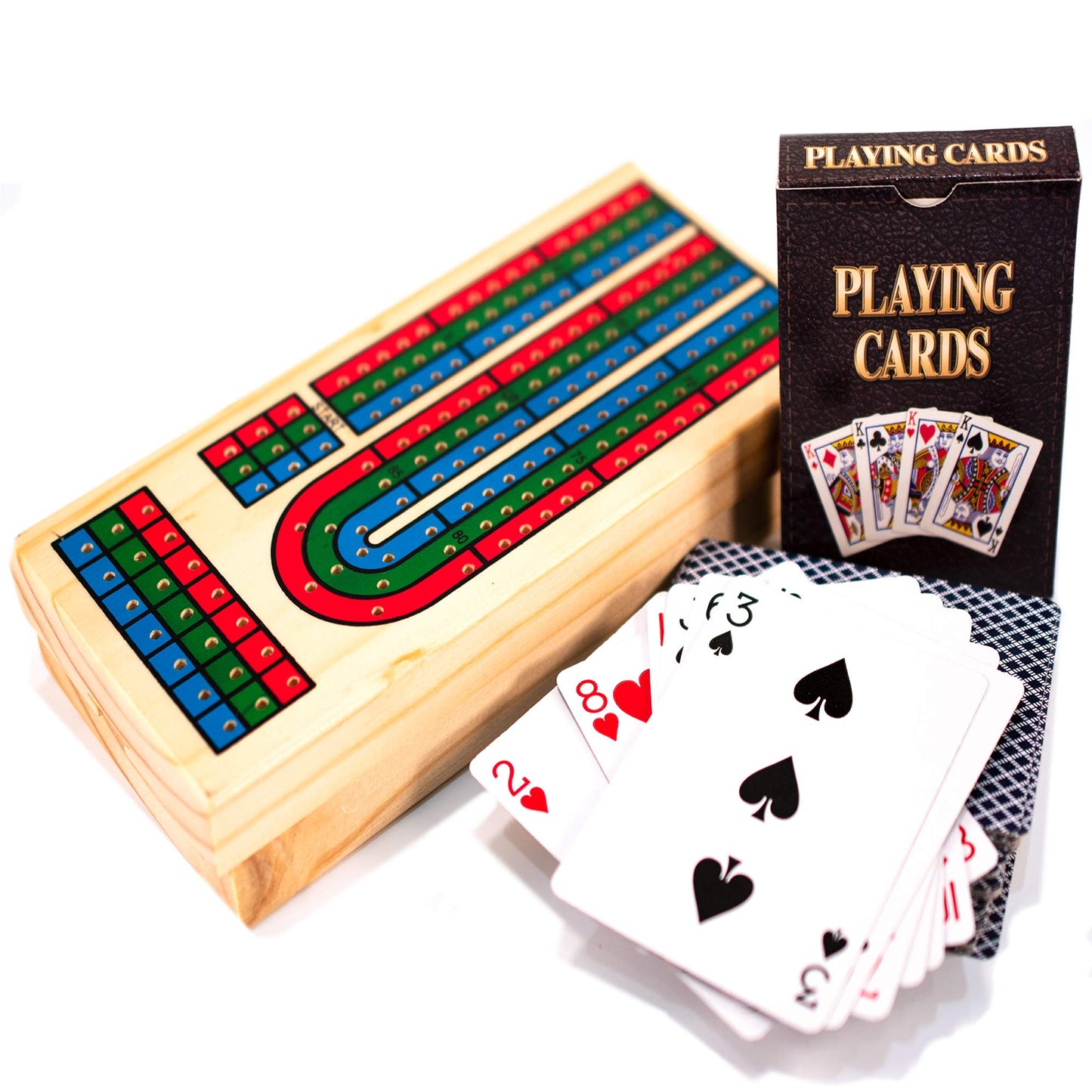 WOODEN CRIBBAGE BOARD & CARDS