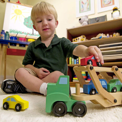 MELISSA & DOUG WOODEN CAR TRANSPORTER