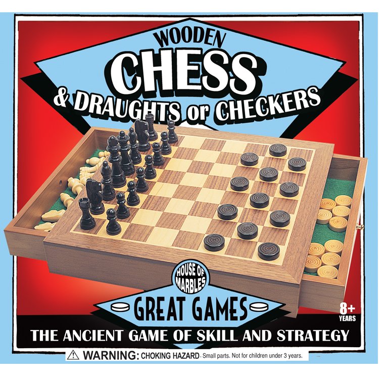 WOODEN CHESS AND DRAUGHTS SET