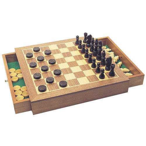 WOODEN CHESS AND DRAUGHTS SET