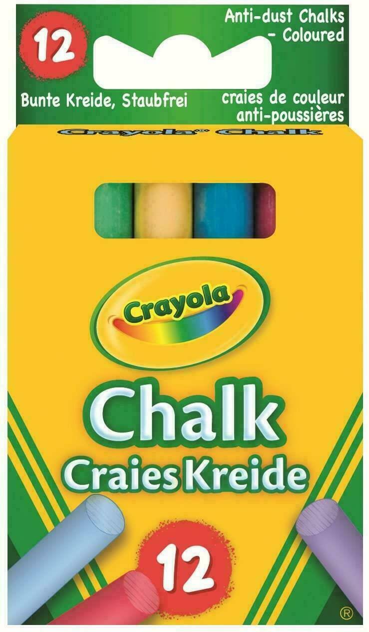 CRAYOLA COLOURED CHALK 12 PACK ANTI DUST